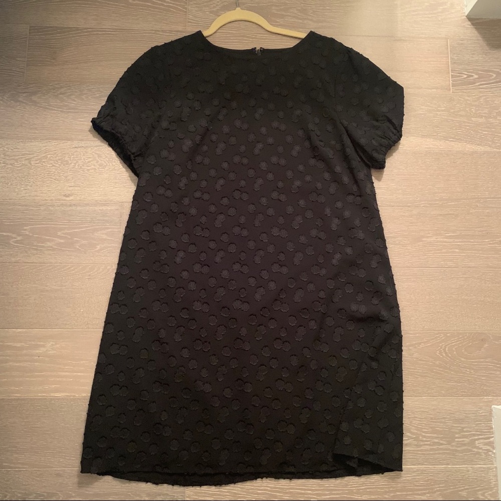 Loft black shift dress with polka dot overlay